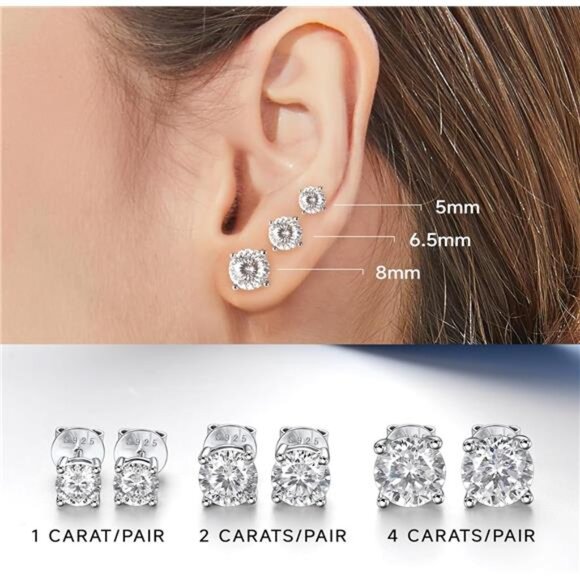 Moissanite Earrings, MomentWish Moissanite Handmade Earrings, D Color VVS1 - Picture 3 of 7